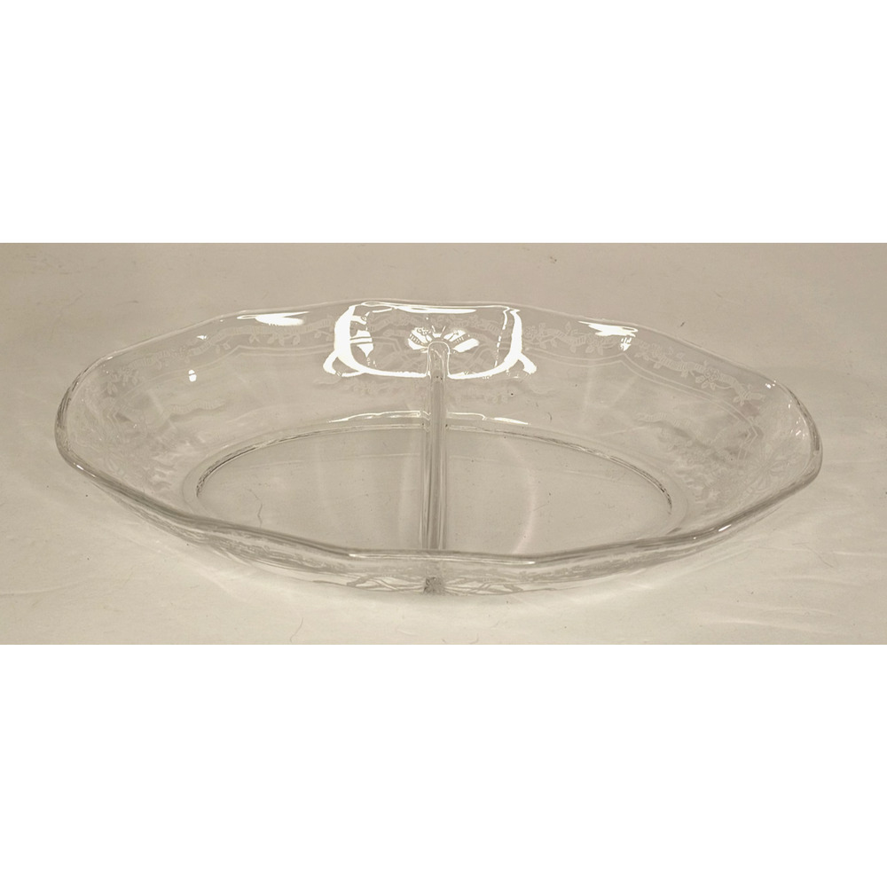 Fostoria Crystal "June" 2 Section Divided Relish Dish 8 1/2"